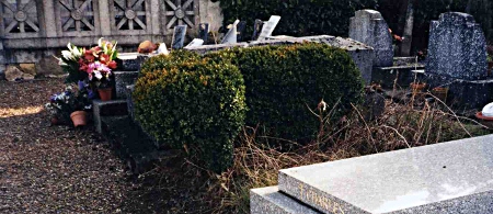 La tombe de Laure à Fourqueux,  située sur une colline en face de Saint-Germain (dans le sud ouest). On peut remarquer comme seule indication un buisson de buis taillé en L.