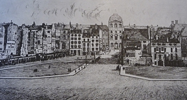 La place du Carrousel en 1849. Au fond, le Louvre